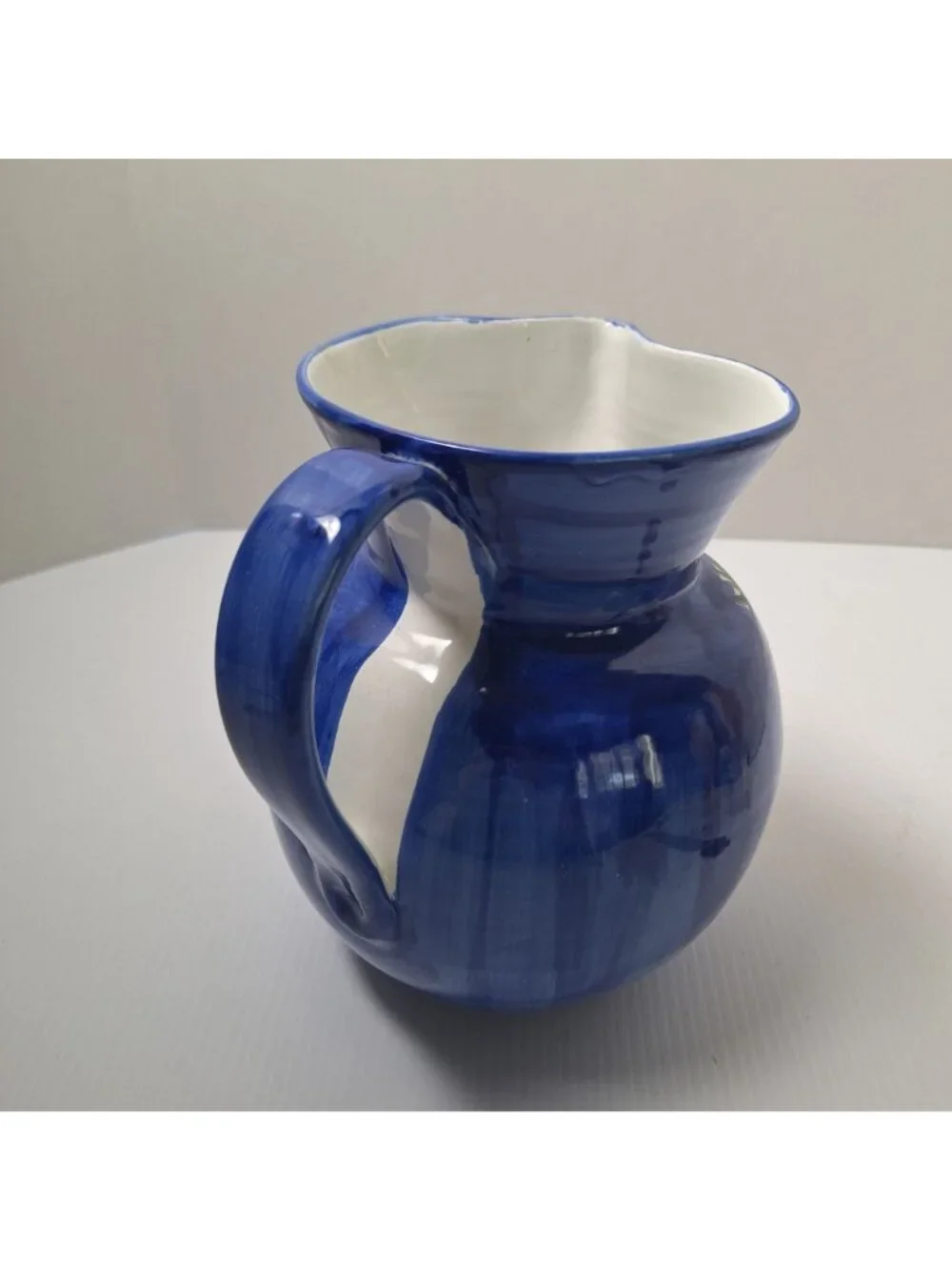 PIER 1 HANDPAINTED ITALIAN CERAMIC PITCHER/JUG VIBRANT COLORS VEGETABLE PATTERN